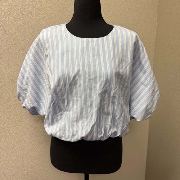 Gianni Bini Blue White Stripe Blouse Dolman Sleeve Lined Top Large Chic - Picture 2 of 10